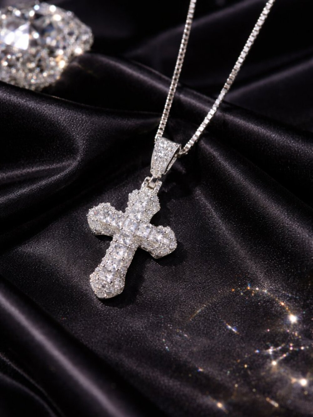 Micro Iced Out Diamond Cross Pendant Necklace
